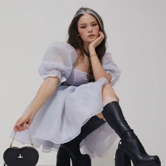 SELKIE Puff dress new with tags baby blue pinstripe free people xs - Picture 3 of 10